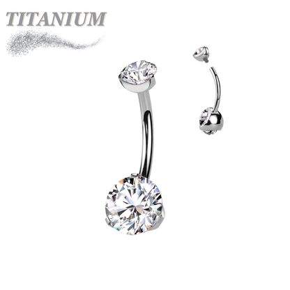 Titanium Prong Clasped Round CZ Belly Bananas Internally Threaded