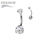 Titanium Prong Clasped Round CZ Belly Bananas Internally Threaded