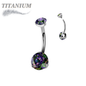 Titanium Prong Clasped Round CZ Belly Bananas Internally Threaded