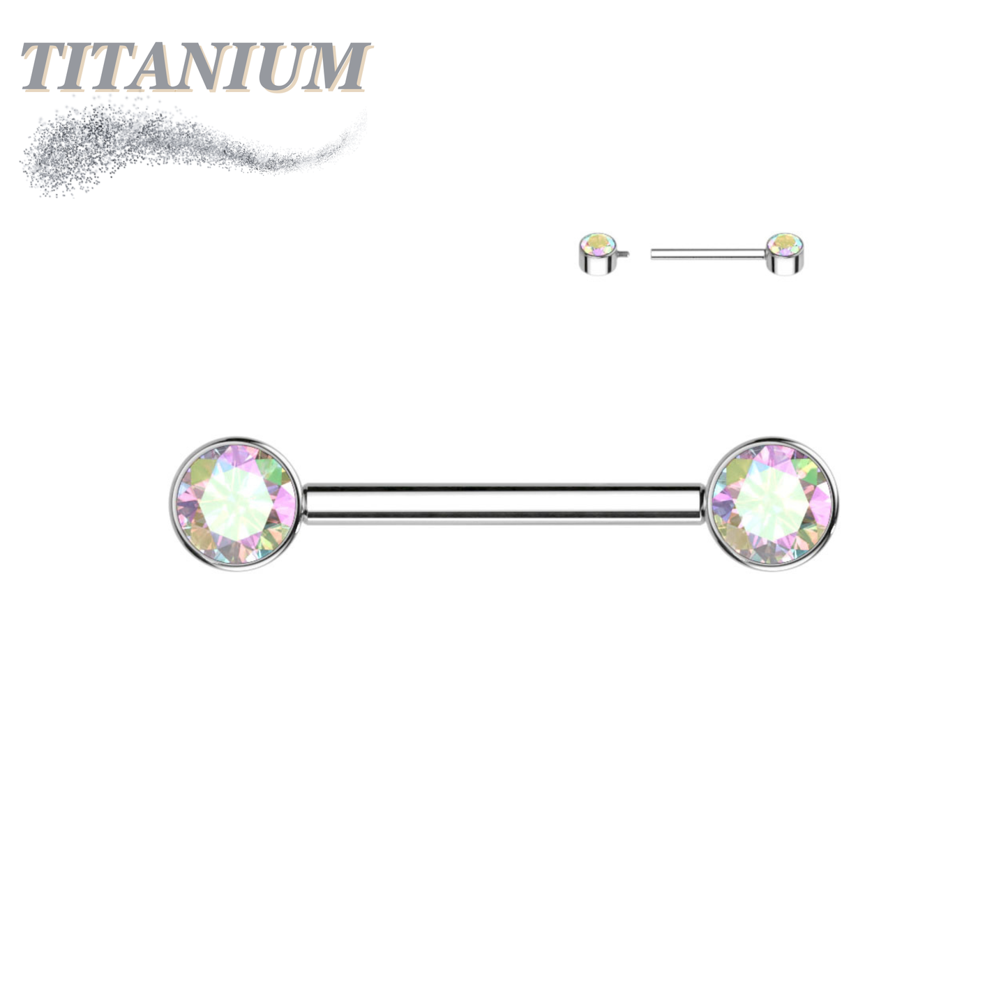 Titanium Internally Threaded Nipple Barbell w/ Forward Facing CZ Bezel