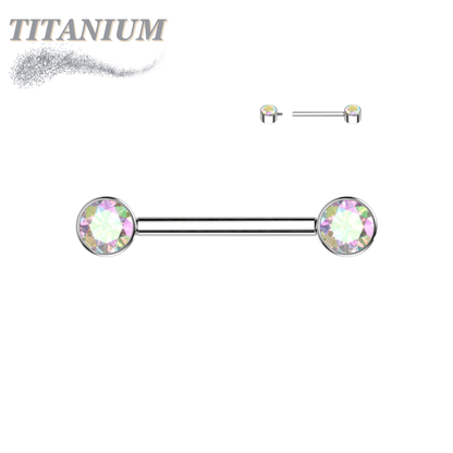 Titanium Internally Threaded Nipple Barbell w/ Forward Facing CZ Bezel