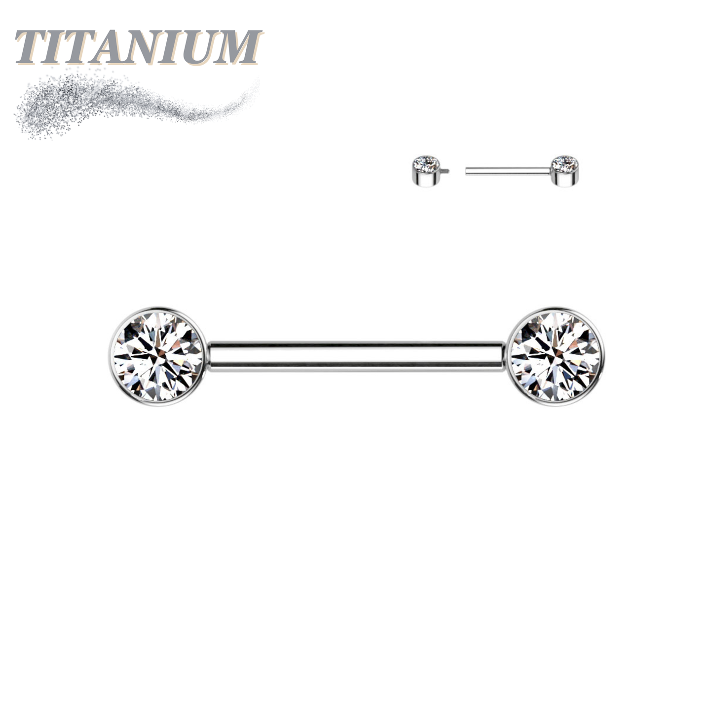 Titanium Internally Threaded Nipple Barbell w/ Forward Facing CZ Bezel