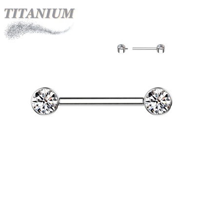 Titanium Internally Threaded Nipple Barbell w/ Forward Facing CZ Bezel