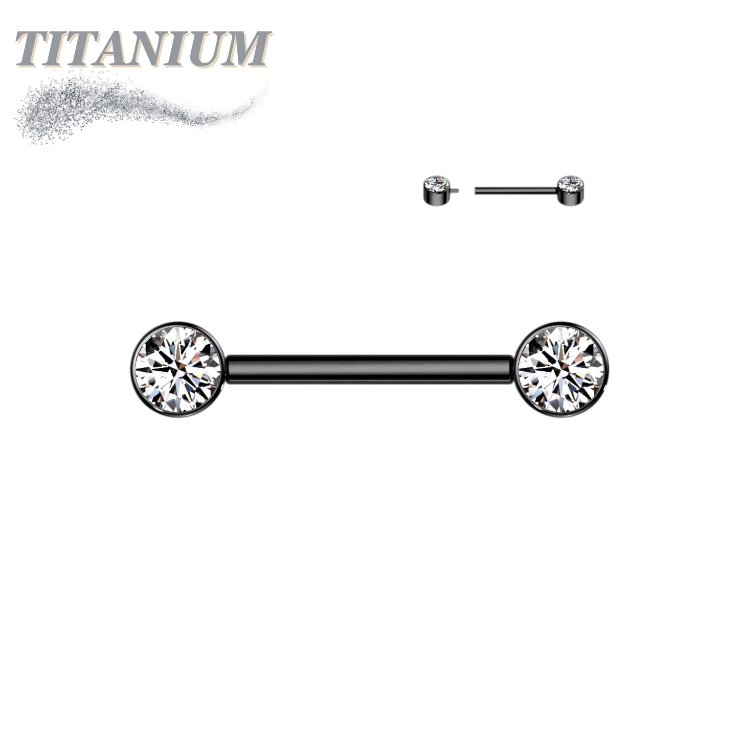 Titanium Internally Threaded Nipple Barbell w/ Forward Facing CZ Bezel