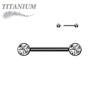 Titanium Internally Threaded Nipple Barbell w/ Forward Facing CZ Bezel