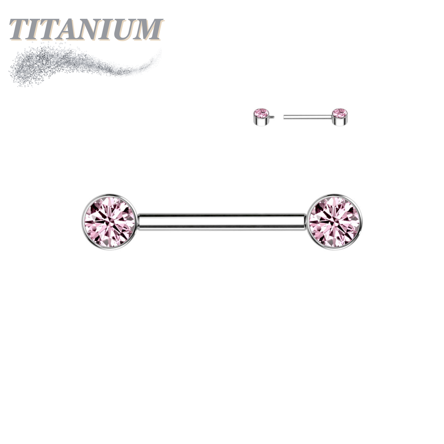 Titanium Internally Threaded Nipple Barbell w/ Forward Facing CZ Bezel
