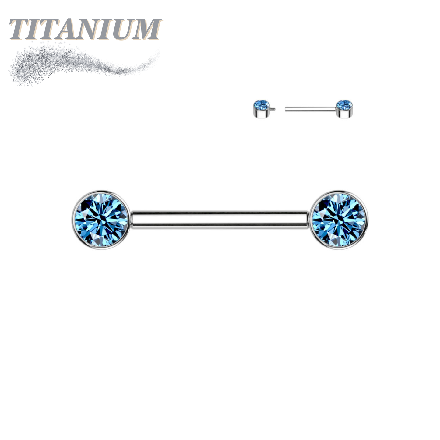 Titanium Internally Threaded Nipple Barbell w/ Forward Facing CZ Bezel