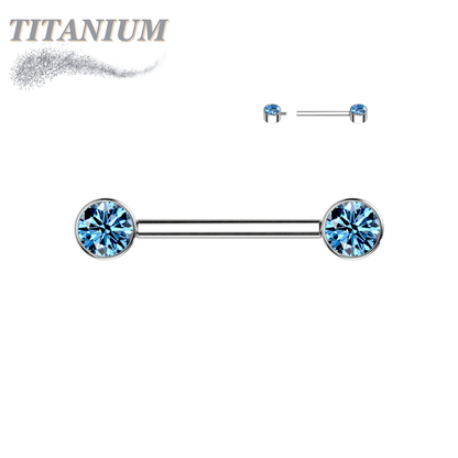 Titanium Internally Threaded Nipple Barbell w/ Forward Facing CZ Bezel