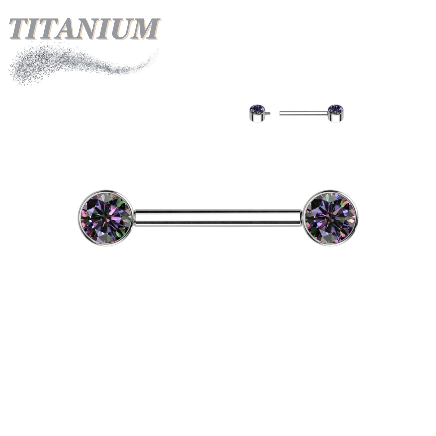 Titanium Internally Threaded Nipple Barbell w/ Forward Facing CZ Bezel