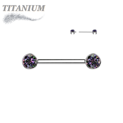 Titanium Internally Threaded Nipple Barbell w/ Forward Facing CZ Bezel