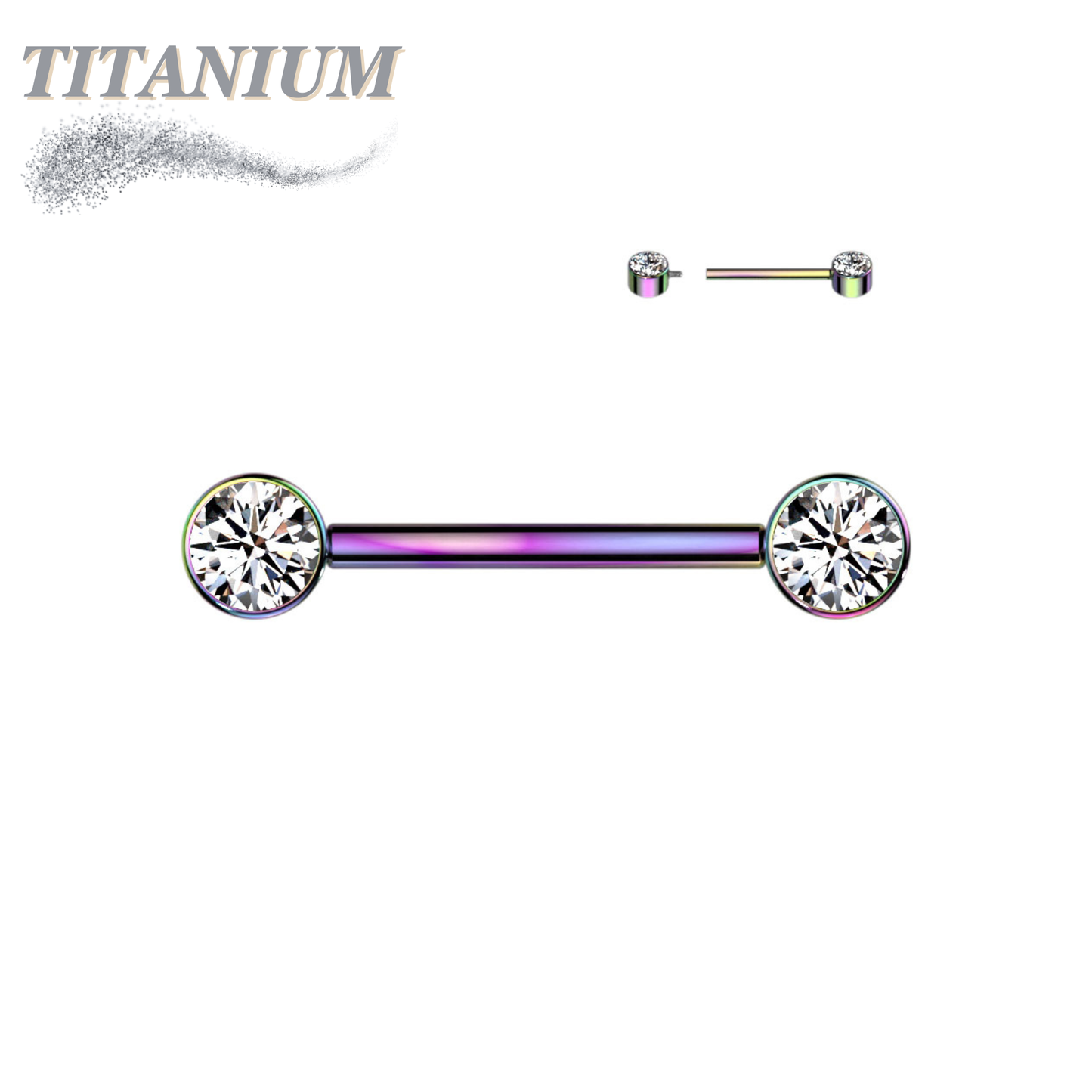 Titanium Internally Threaded Nipple Barbell w/ Forward Facing CZ Bezel