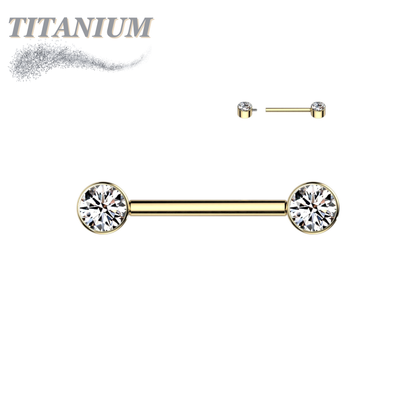 Titanium Internally Threaded Nipple Barbell w/ Forward Facing CZ Bezel