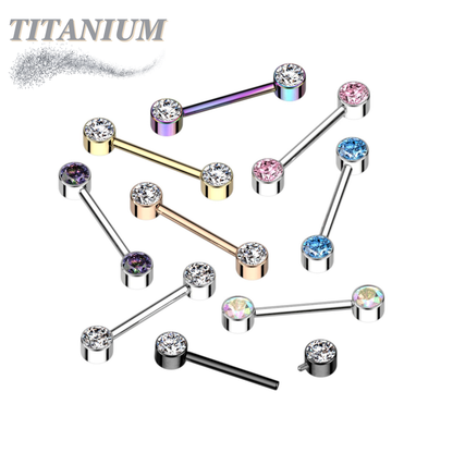 Titanium Internally Threaded Nipple Barbell w/ Forward Facing CZ Bezel