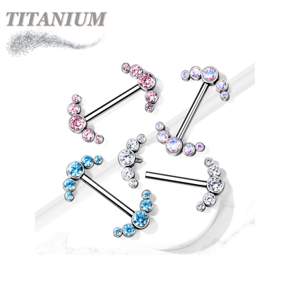 Titanium Nipple 5 CZ Curve Ends Internal Threaded Barbell