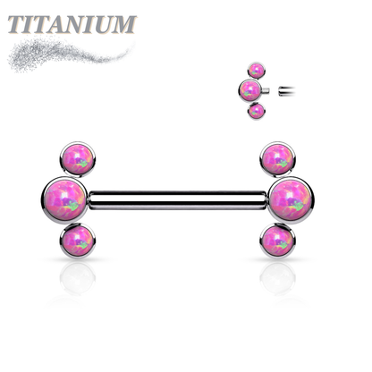 Titanium Internally Threaded Nipple Bars w/ 3 Forward Facing Opals in a Curve
