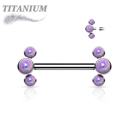 Titanium Internally Threaded Nipple Bars w/ 3 Forward Facing Opals in a Curve