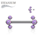 Titanium Internally Threaded Nipple Bars w/ 3 Forward Facing Opals in a Curve