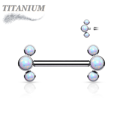 Titanium Internally Threaded Nipple Bars w/ 3 Forward Facing Opals in a Curve
