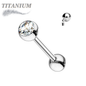 Titanium Tongue Barbell with One Bezel Gem and One Fixed Ball Internal Thread
