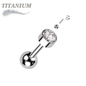Titanium Internally Threaded Cartilage Barbell with Premium Round Bezel Set CZ