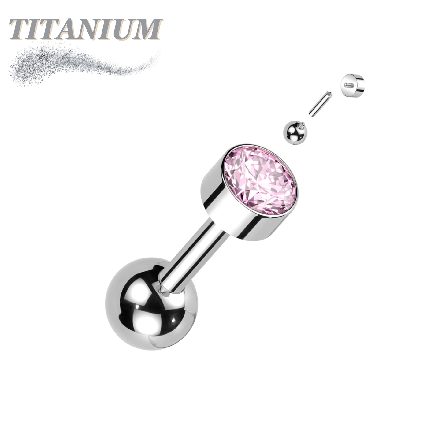 Titanium Internally Threaded Cartilage Barbell with Premium Round Bezel Set CZ