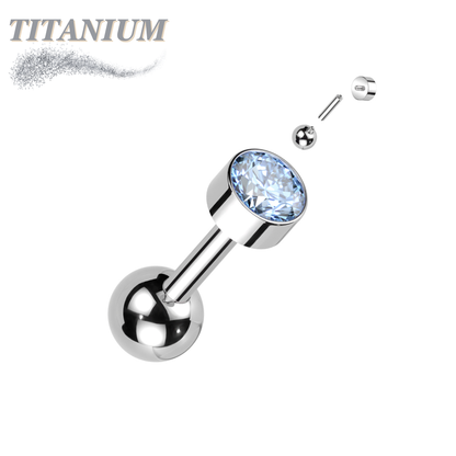 Titanium Internally Threaded Cartilage Barbell with Premium Round Bezel Set CZ