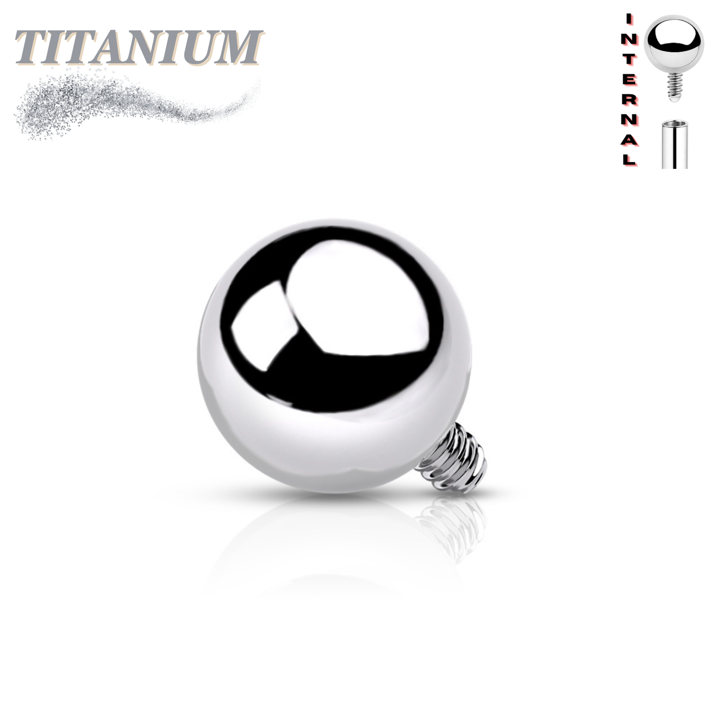 Titanium Internally Threaded Solid Ball - Singles (Top Only)