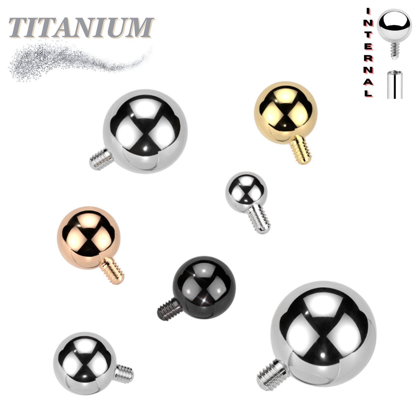 Titanium Internally Threaded Solid Ball - Singles (Top Only)