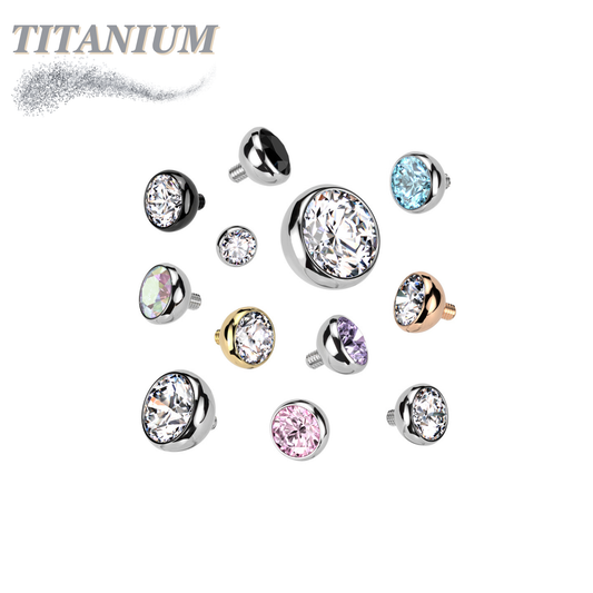 Internally Threaded Titanium CZ Bezel Set Tops