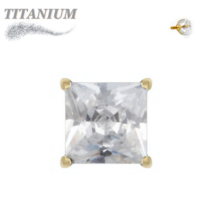 Titanium Internally Threaded Square Gem (Princess Cut) in Claw Set - (Top Only)