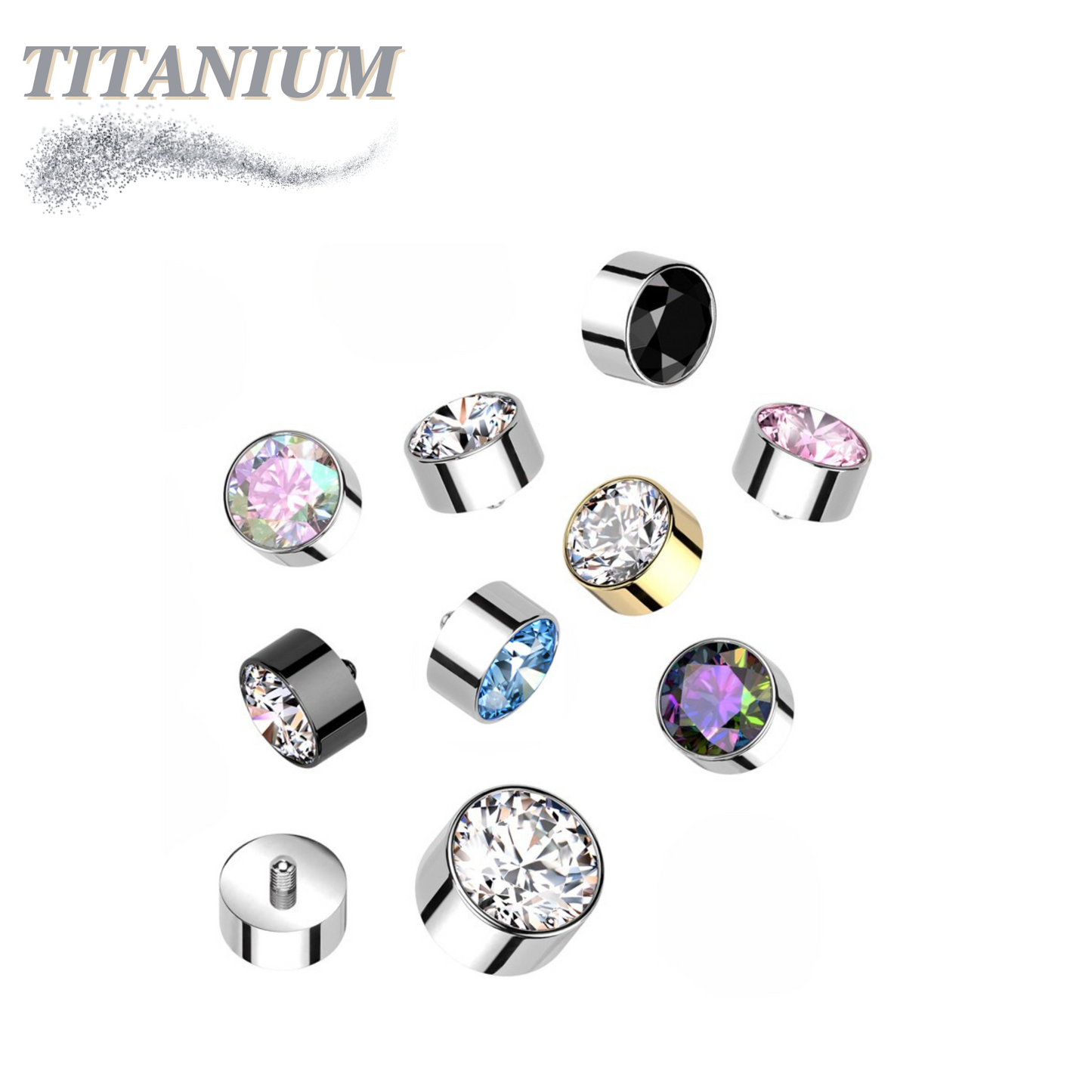 Titanium Internally Threaded Premium Round Bezel Gem (Top Only)