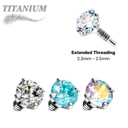 Titanium Internally Threaded EASY FIT Prong Gem w/ Extended Threading (Top Only)