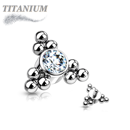Internal Thread Titanium Single CZ with Triple Ball Clusters Top