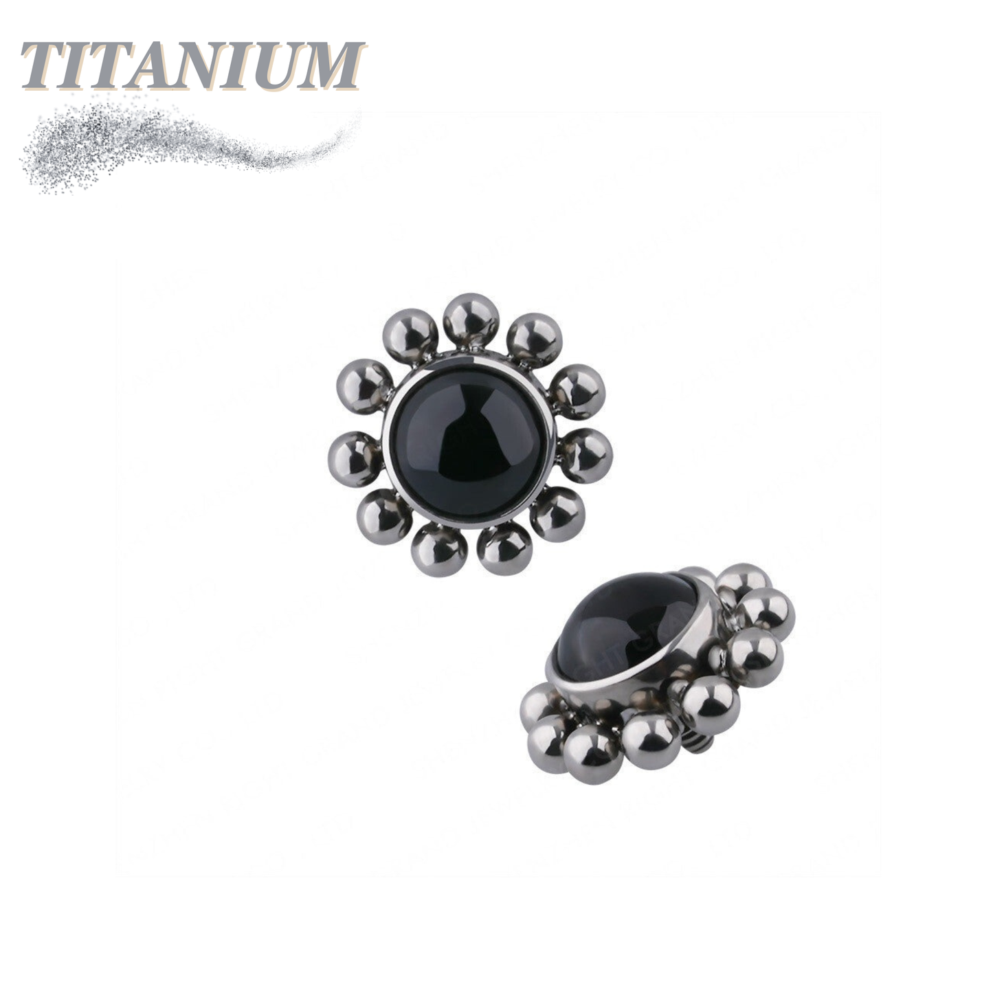 Titanium Internally Threaded Black Onyx Stone with Bead Cluster 16G (Top Only)