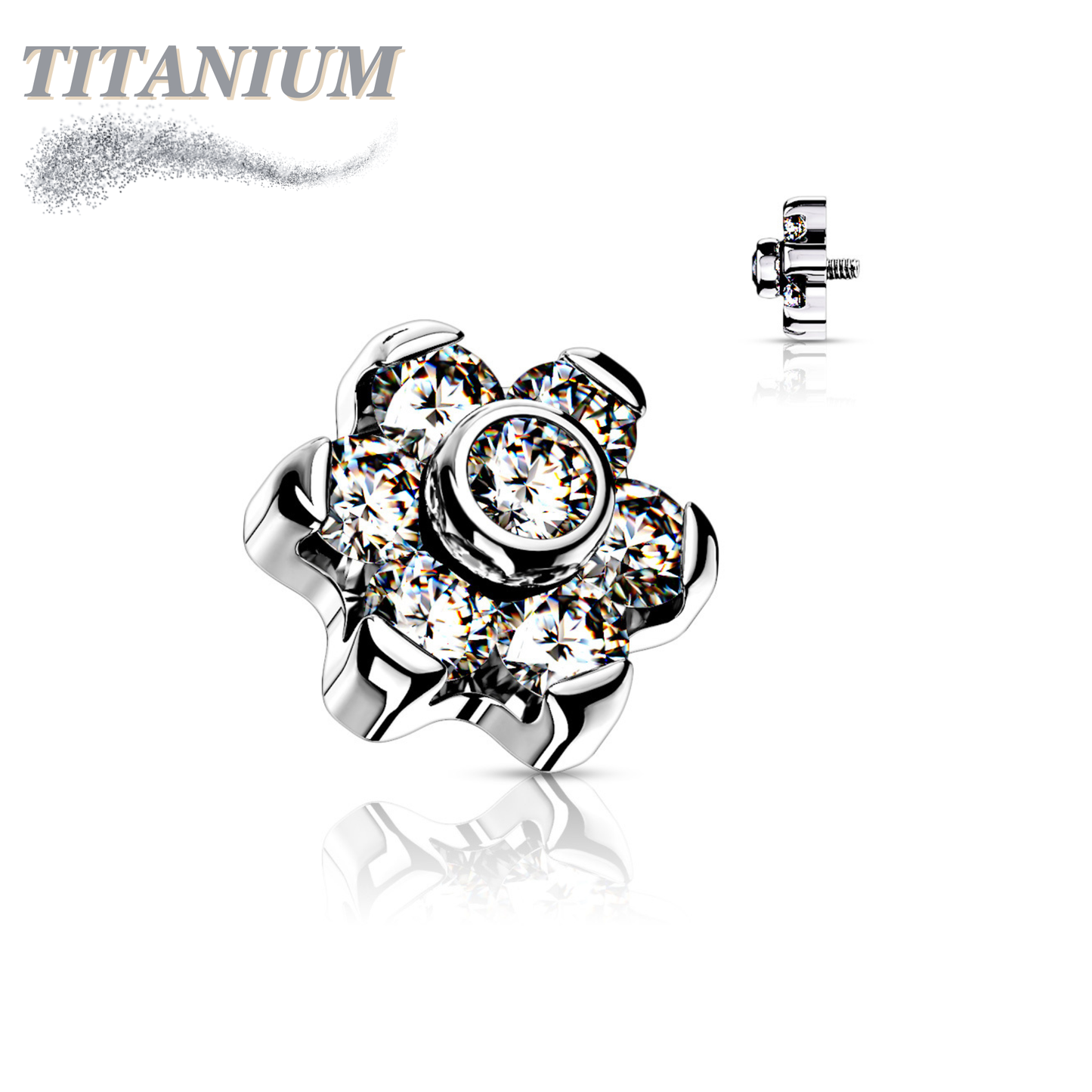 Titanium Internally Threaded CZ Flower (Top Only)