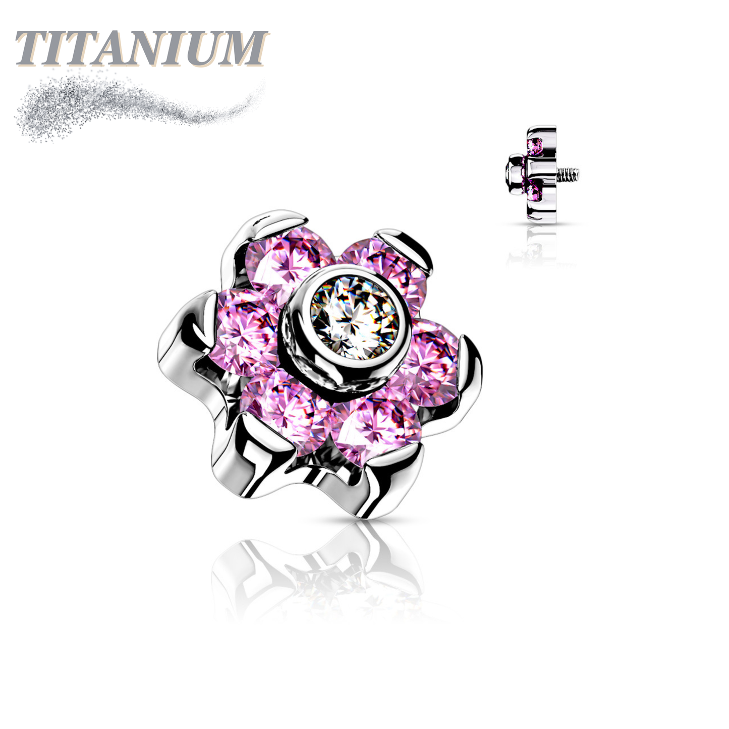 Titanium Internally Threaded CZ Flower (Top Only)