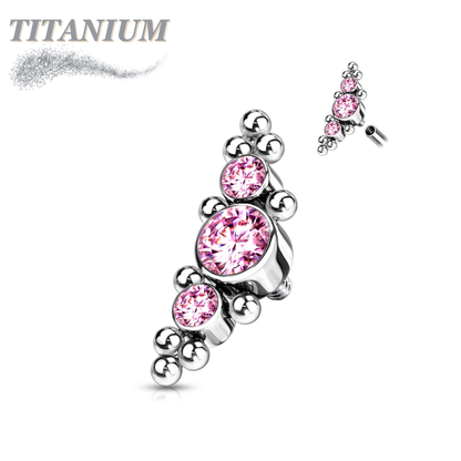 Titanium Internally Threaded 3 Bezel Set CZ Top with Micro Clusters (Top Only)