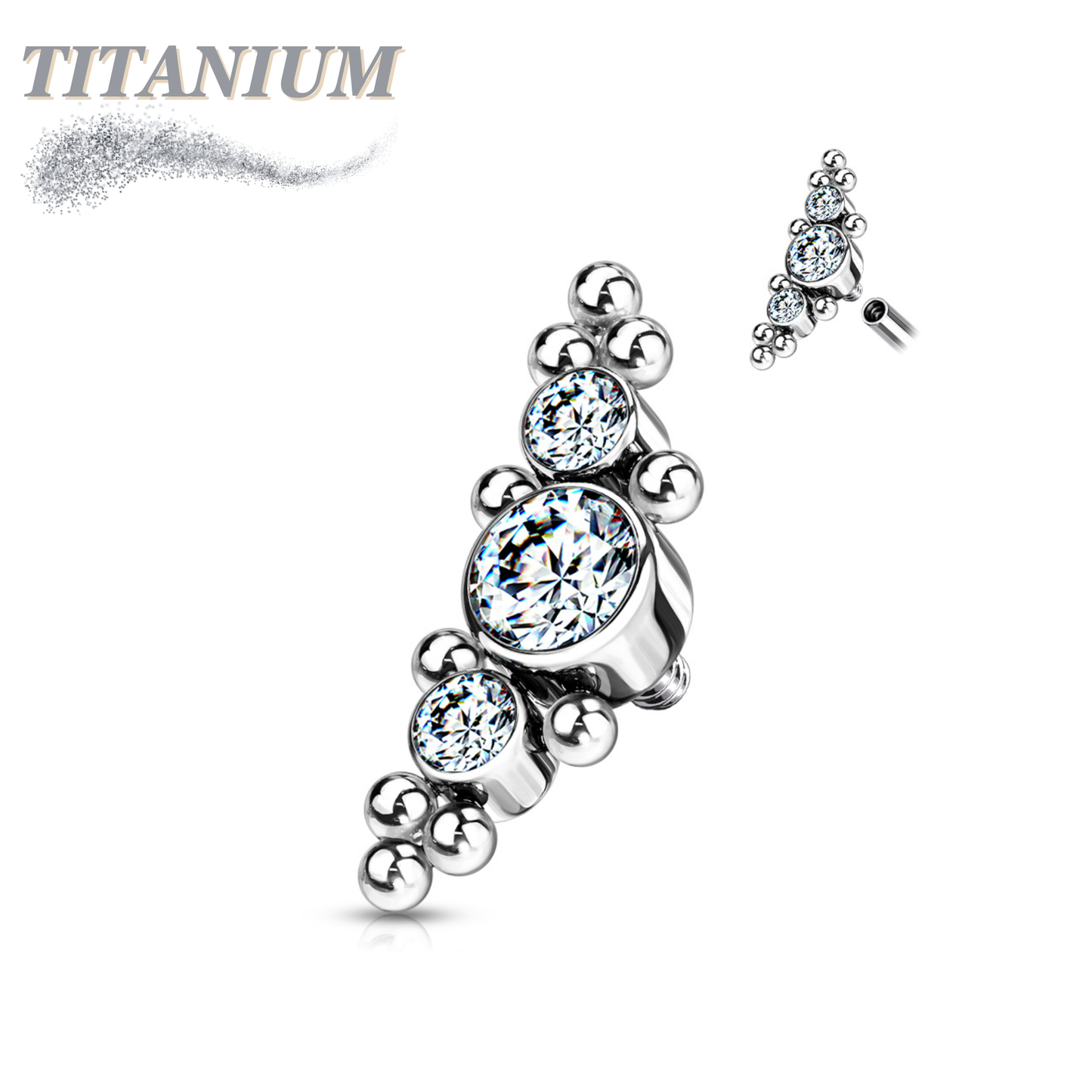 Titanium Internally Threaded 3 Bezel Set CZ Top with Micro Clusters (Top Only)