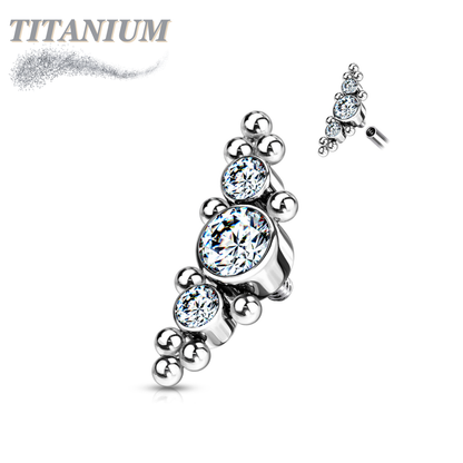 Titanium Internally Threaded 3 Bezel Set CZ Top with Micro Clusters (Top Only)