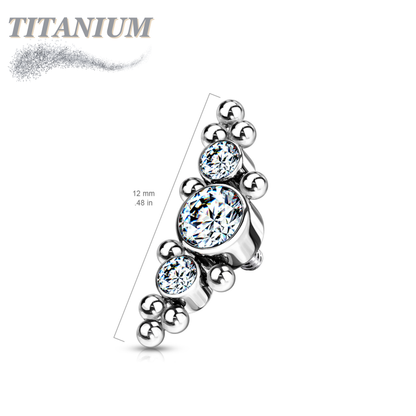 Titanium Internally Threaded 3 Bezel Set CZ Top with Micro Clusters (Top Only)