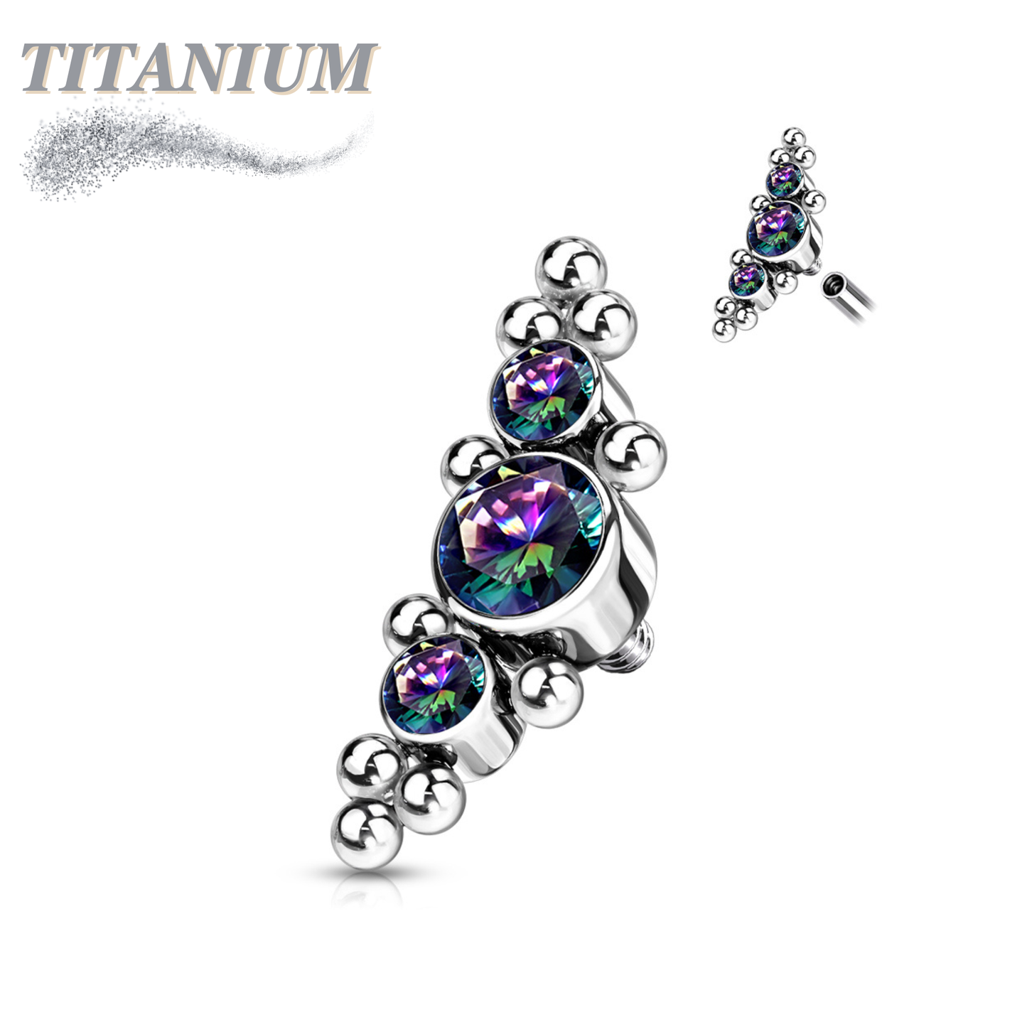 Titanium Internally Threaded 3 Bezel Set CZ Top with Micro Clusters (Top Only)