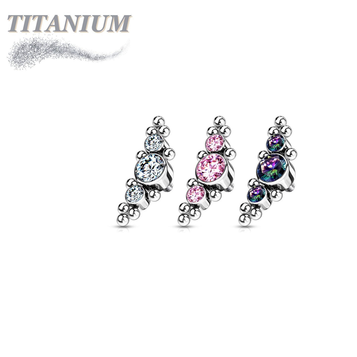 Titanium Internally Threaded 3 Bezel Set CZ Top with Micro Clusters (Top Only)
