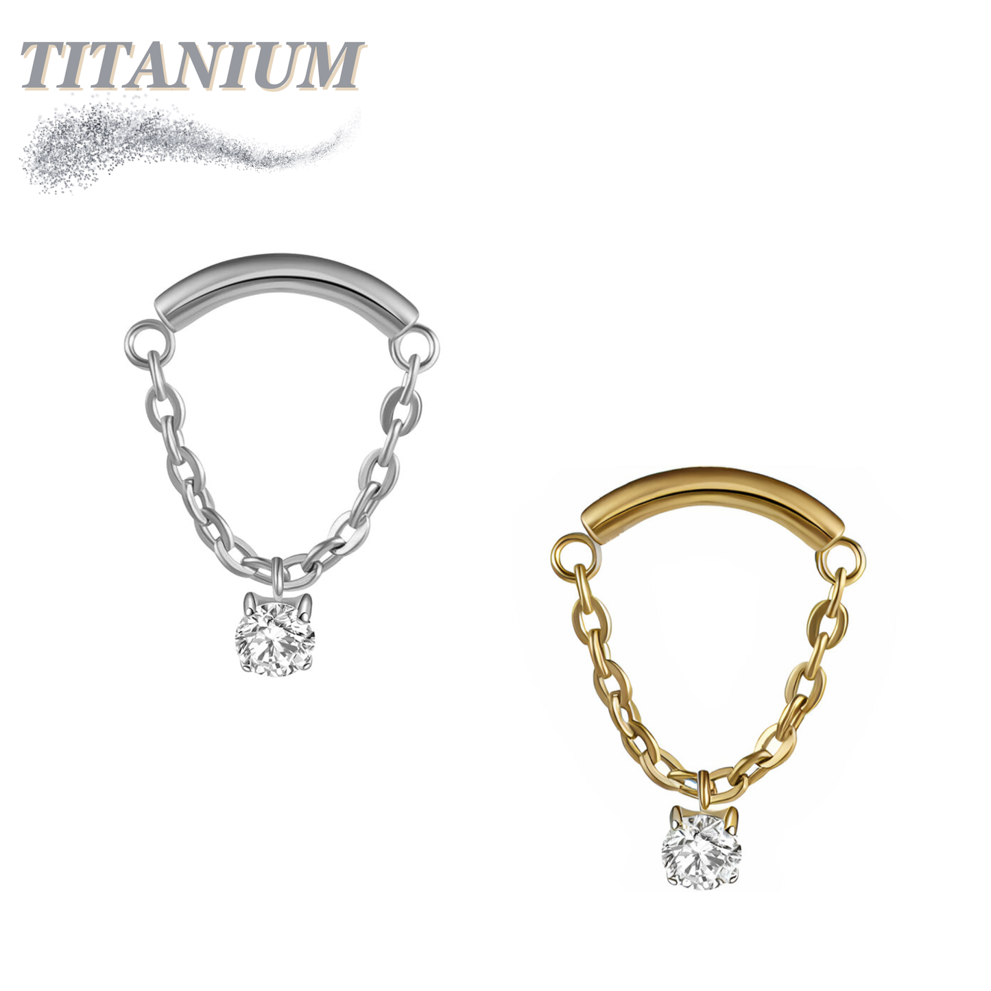 Titanium Internally Threaded Hidden Helix CZ Single Chain Drape (Top Only)