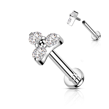 Titanium Internal Thread Opal or CZ Trinity Triangle Labret