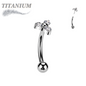 Titanium Threadless Curved Barbell with One Fixed Plain Ball and Prong Set Trinity CZ Top