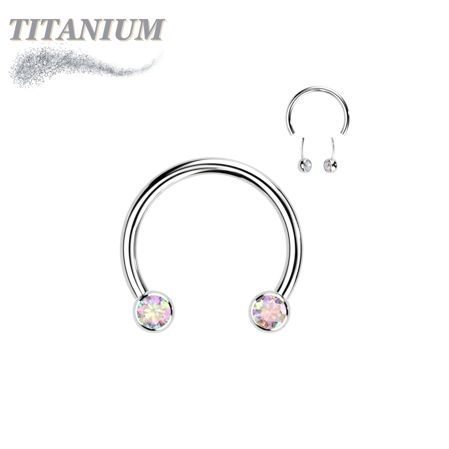 Titanium Threadless Horseshoe w/ Front Facing Bezel Set CZ Balls