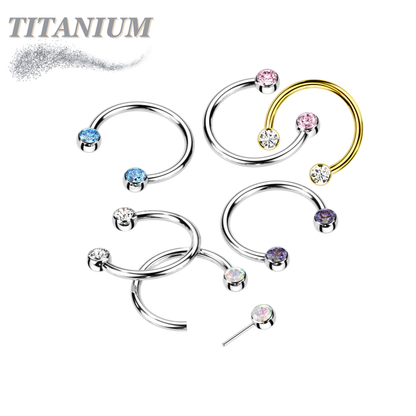 Titanium Threadless Horseshoe w/ Front Facing Bezel Set CZ Balls