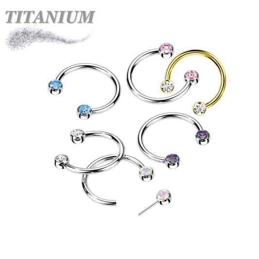 Titanium Threadless Horseshoe w/ Front Facing Bezel Set CZ Balls