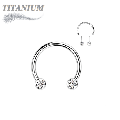 Titanium Threadless Horseshoe w/ Front Facing Bezel Set CZ Balls