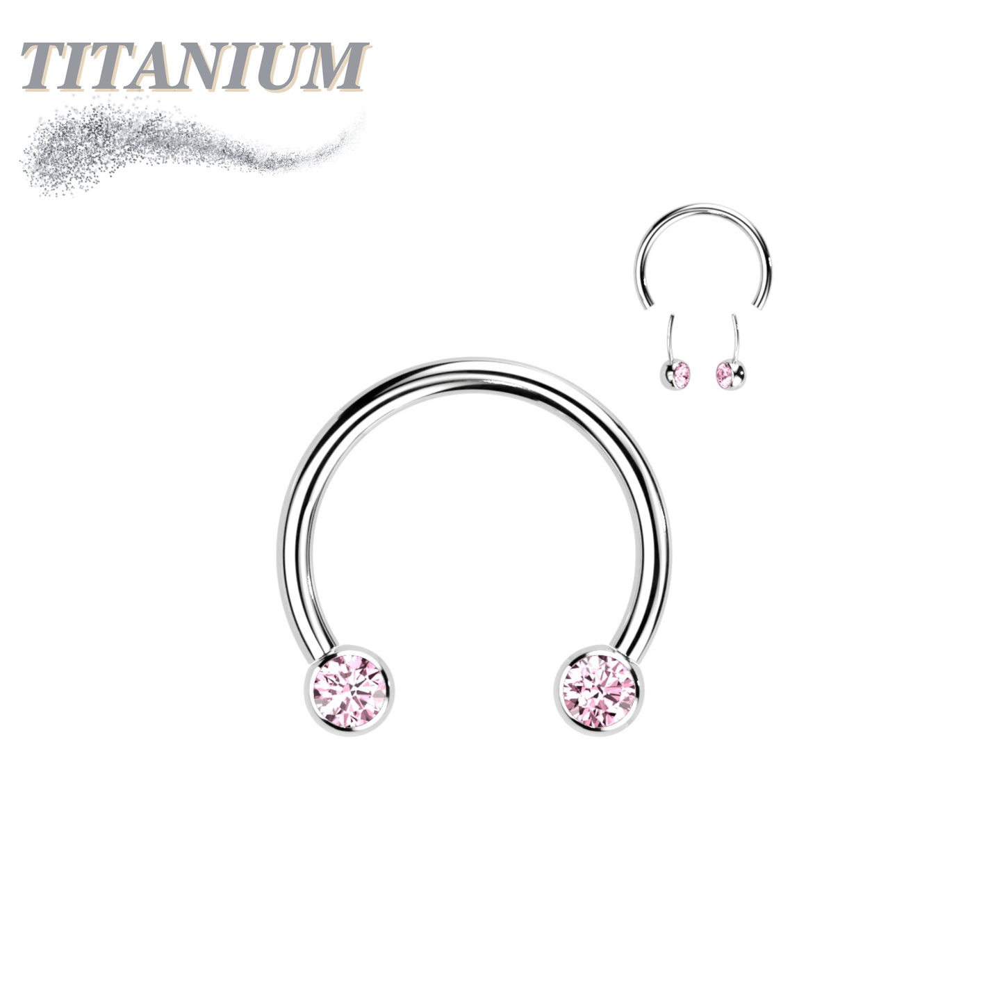 Titanium Threadless Horseshoe w/ Front Facing Bezel Set CZ Balls